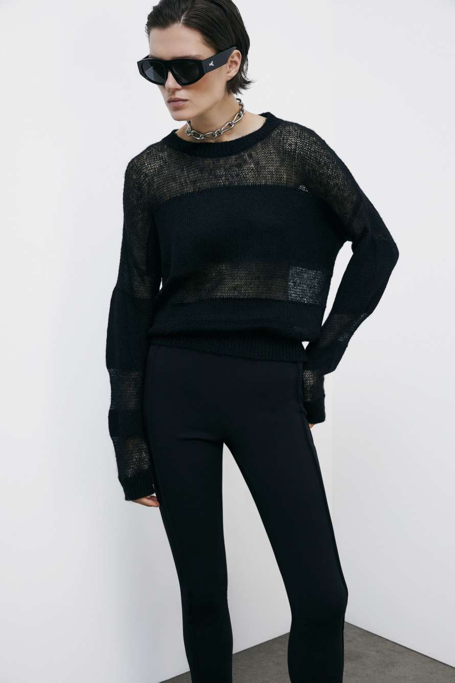 Sweater with transparency details, Black, Patrizia Pepe