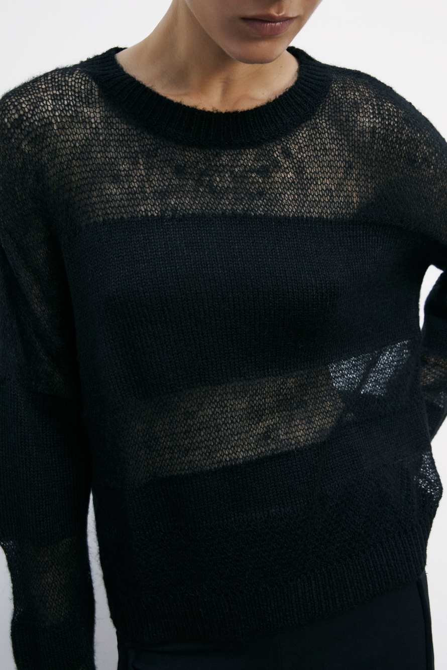 Sweater with transparency details, Black, Patrizia Pepe