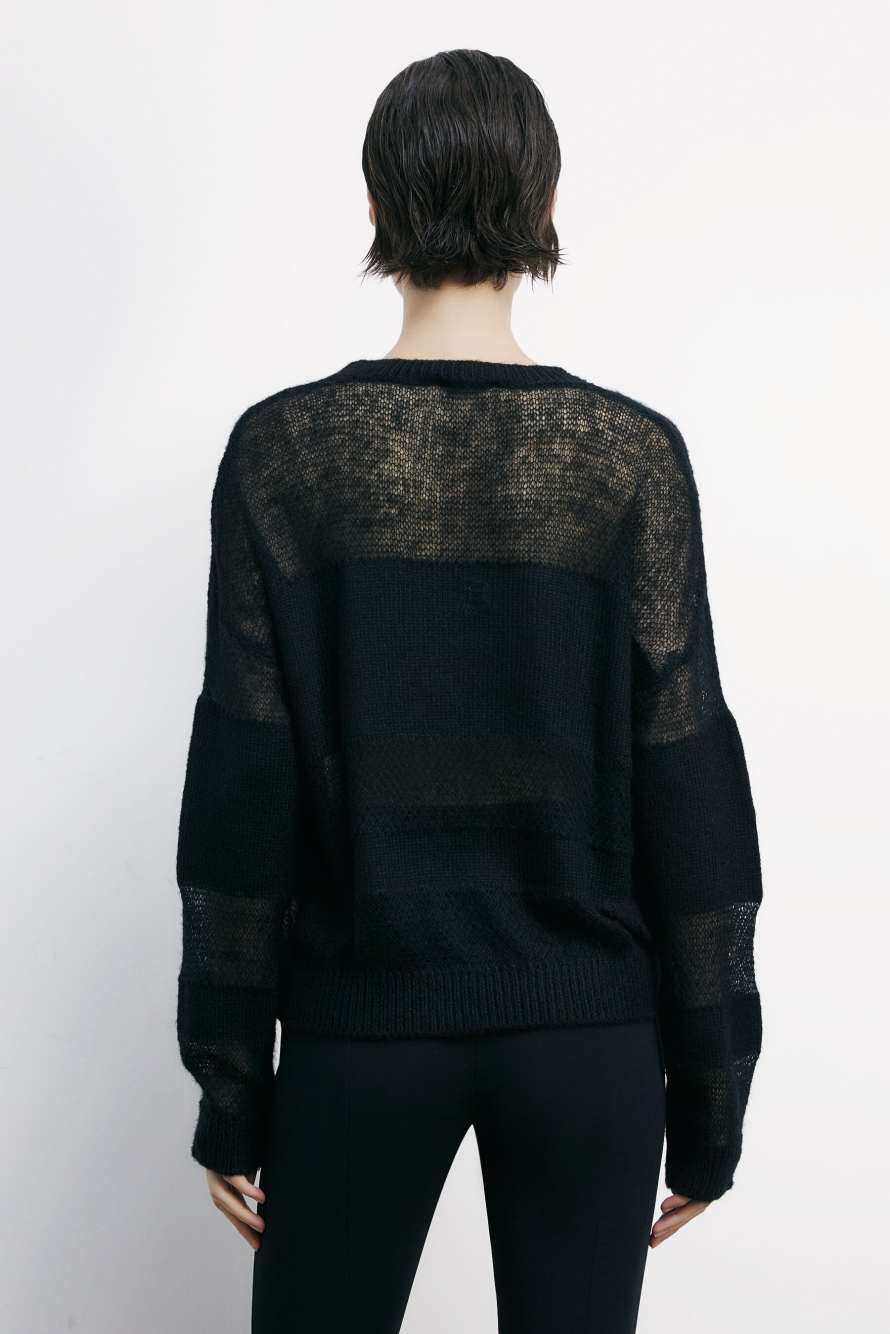 Sweater with transparency details, Black, Patrizia Pepe