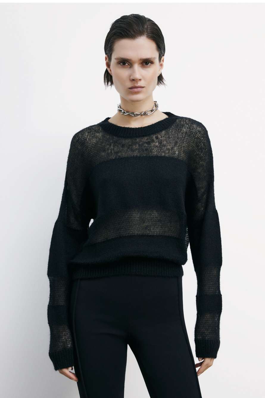 Sweater with transparency details, Black, Patrizia Pepe