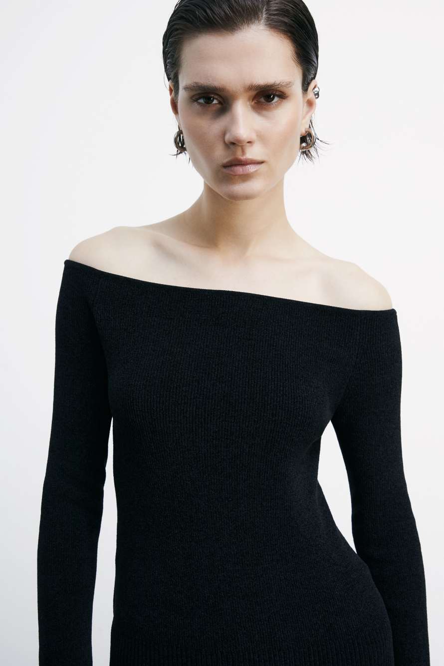 Soft wide neckline sweater, Black, Patrizia Pepe