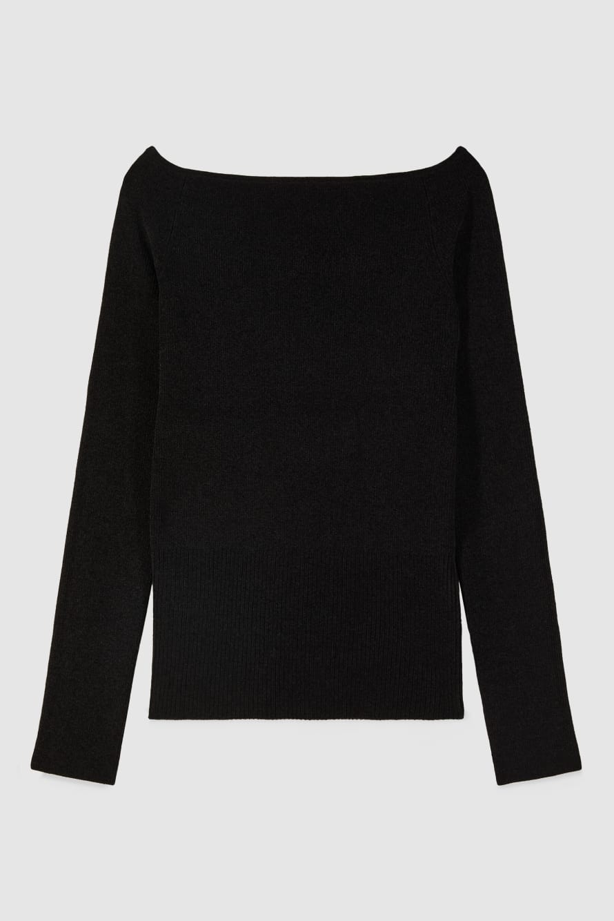 Soft wide neckline sweater, Black, Patrizia Pepe