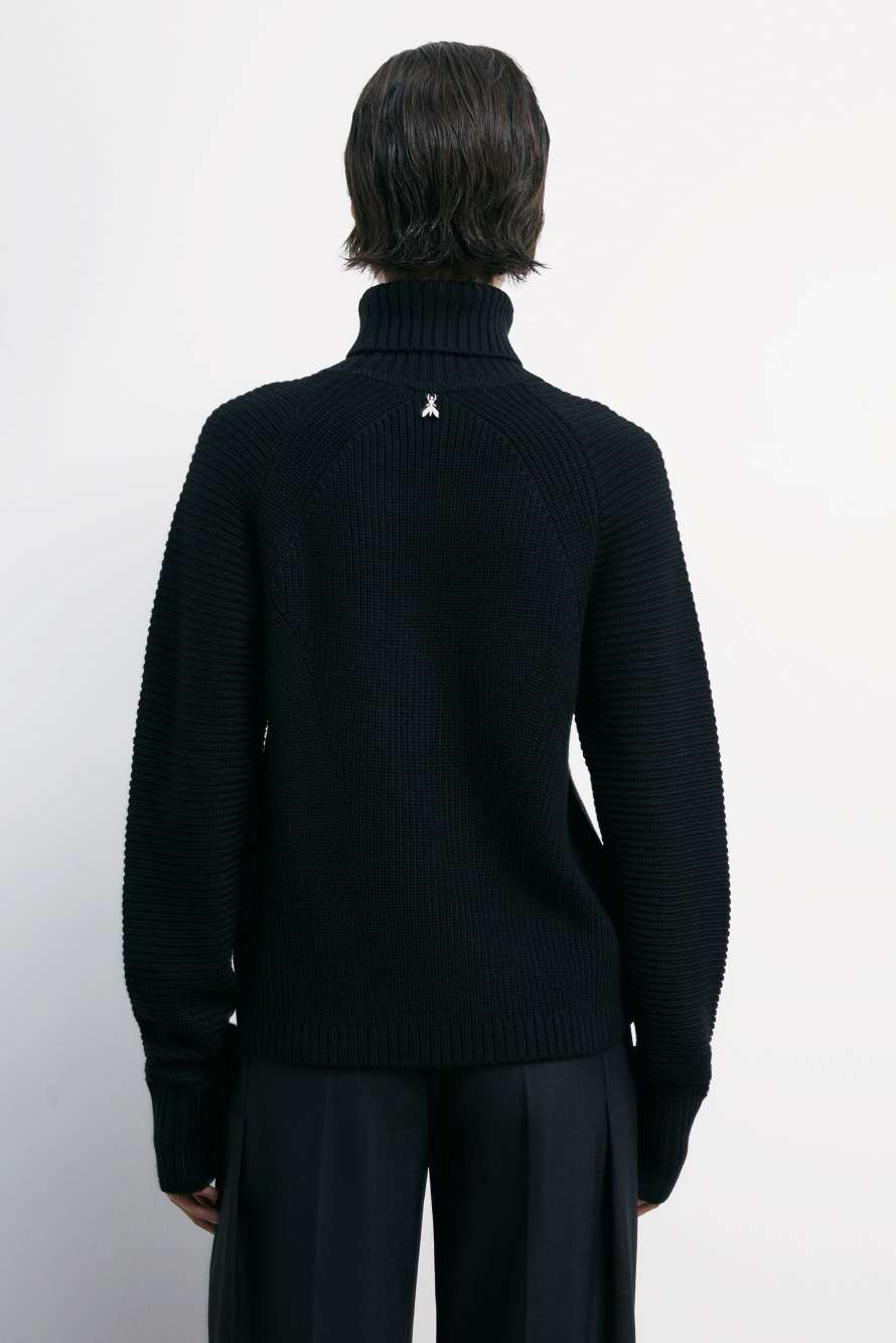 Джемпер "ESSENTIAL" с высоким воротом и запахом, Черный, Patrizia Pepe