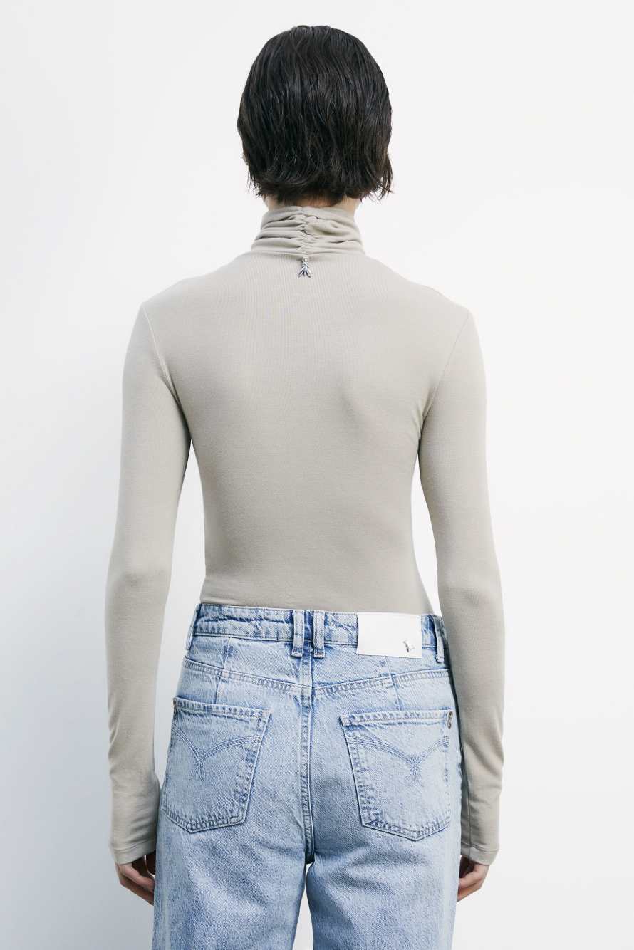 High-neck top with draping, Beige, Patrizia Pepe