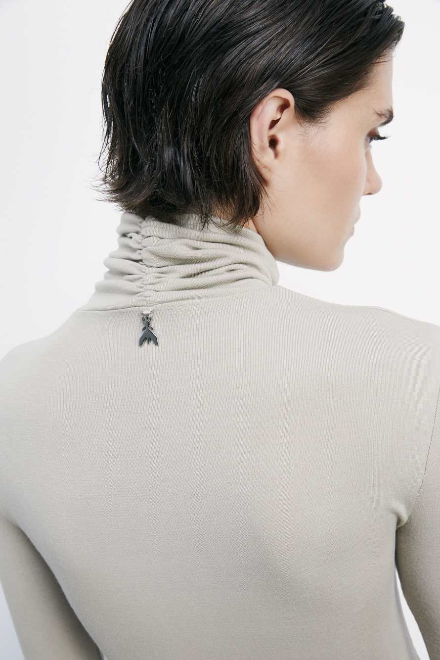 High-neck top with draping, Beige, Patrizia Pepe