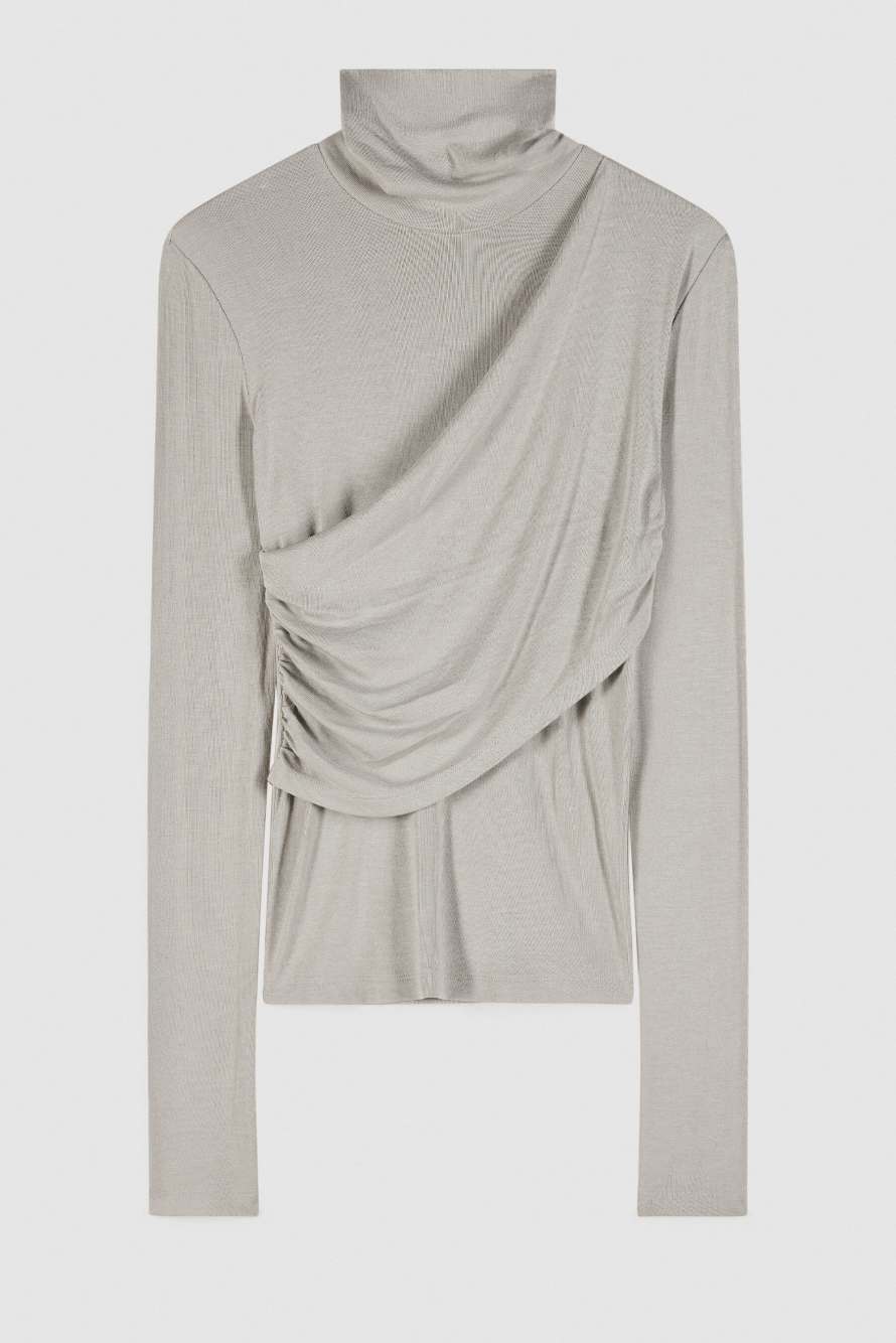 High-neck top with draping, Beige, Patrizia Pepe
