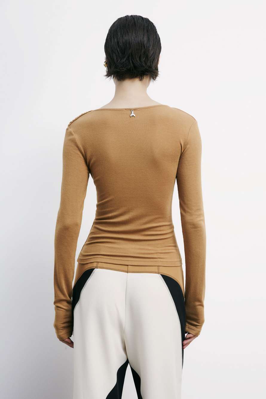 Top with asymmetrical neckline and draping, Beige, Patrizia Pepe