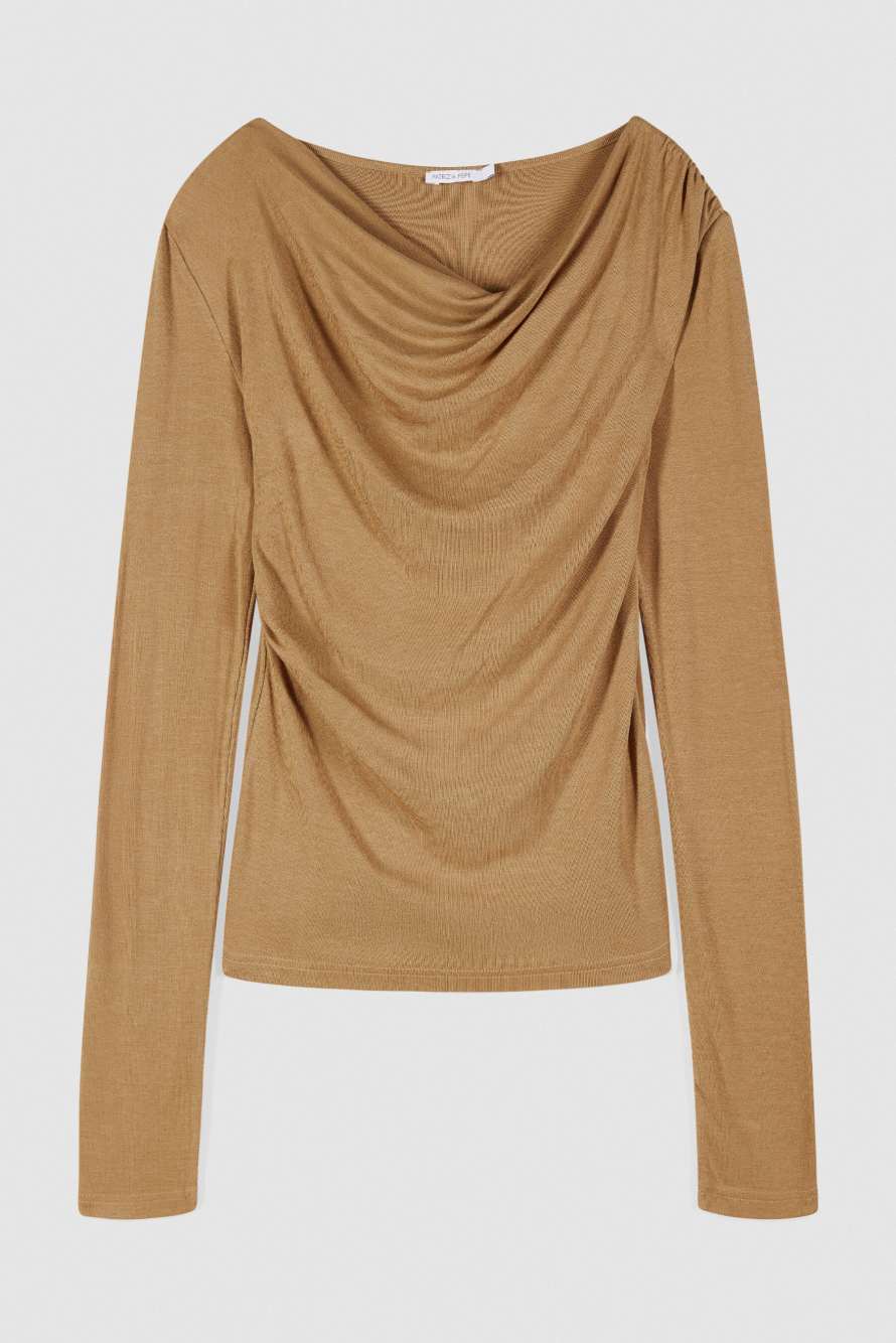 Top with asymmetrical neckline and draping, Beige, Patrizia Pepe