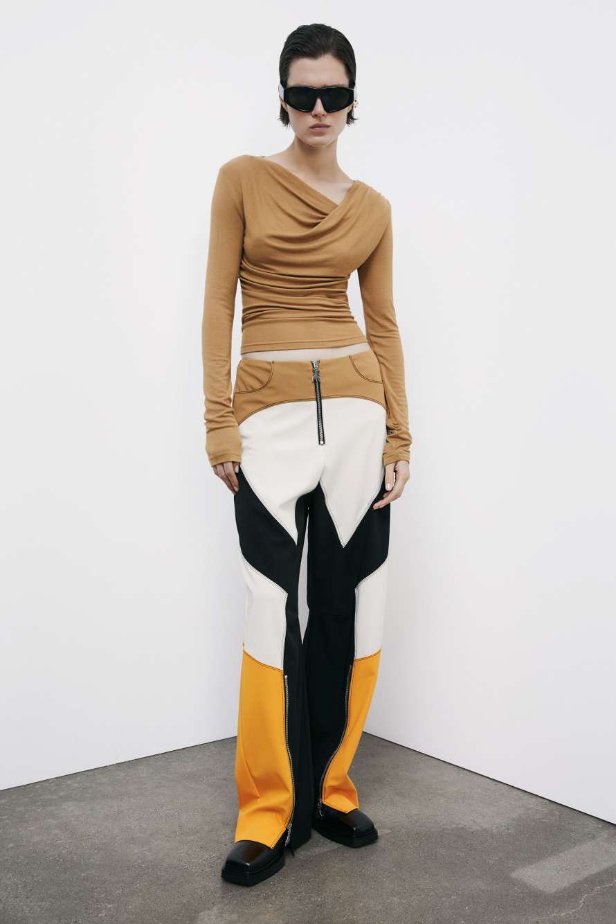 Top with asymmetrical neckline and draping, Beige, Patrizia Pepe