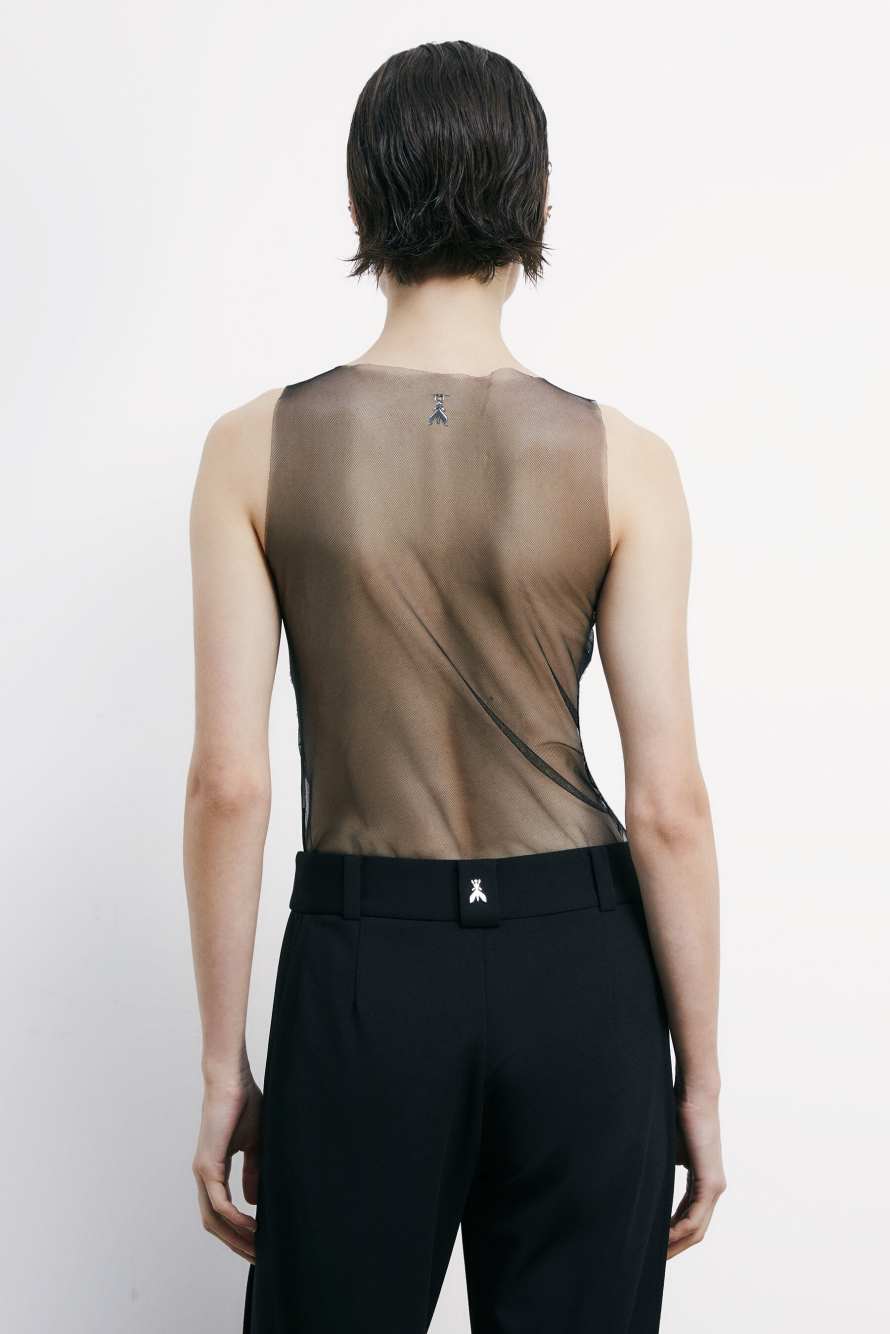 Sheer tank top with rhinestones, Black, Patrizia Pepe