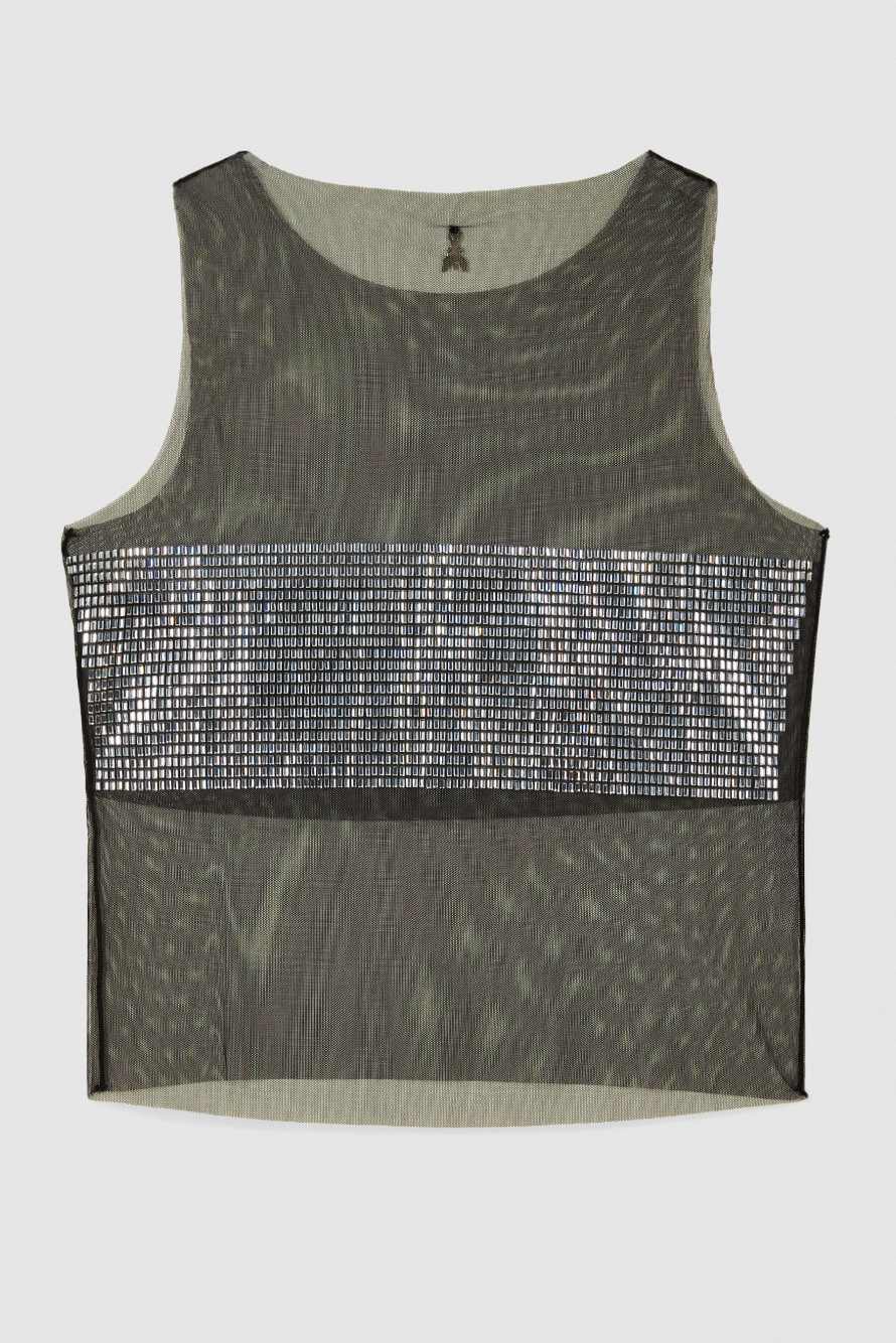 Sheer tank top with rhinestones, Black, Patrizia Pepe