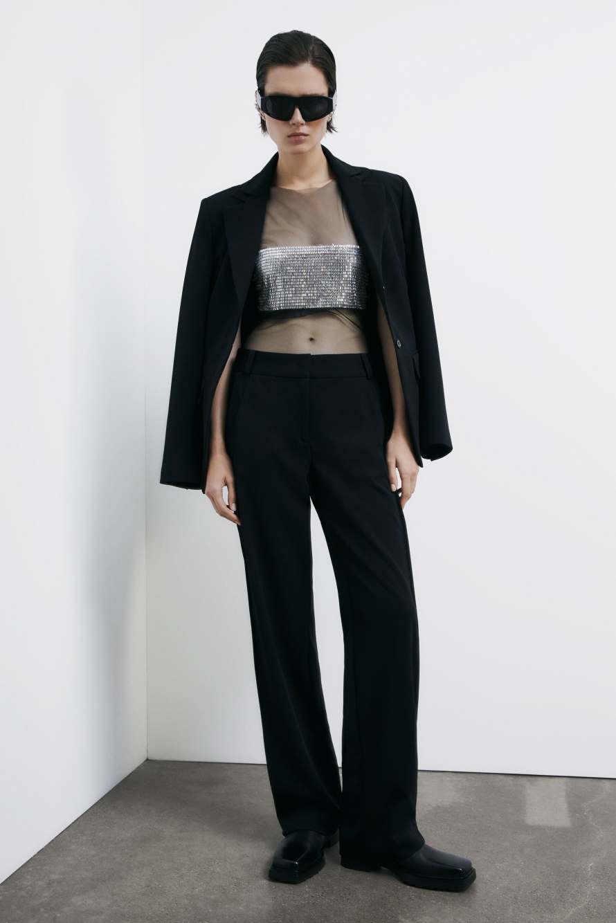 Sheer tank top with rhinestones, Black, Patrizia Pepe