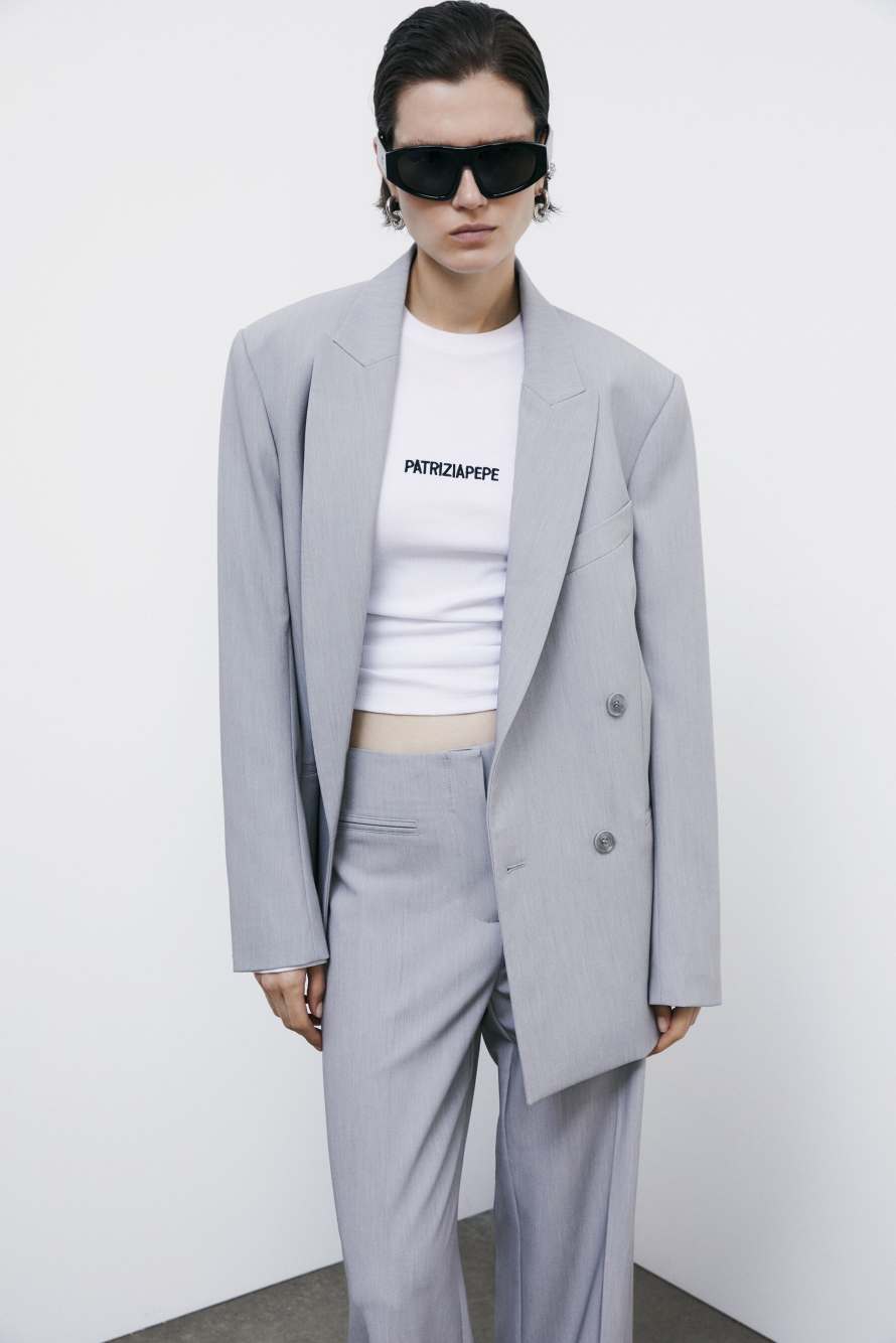 Long-sleeved ribbed top with logo, White, Patrizia Pepe