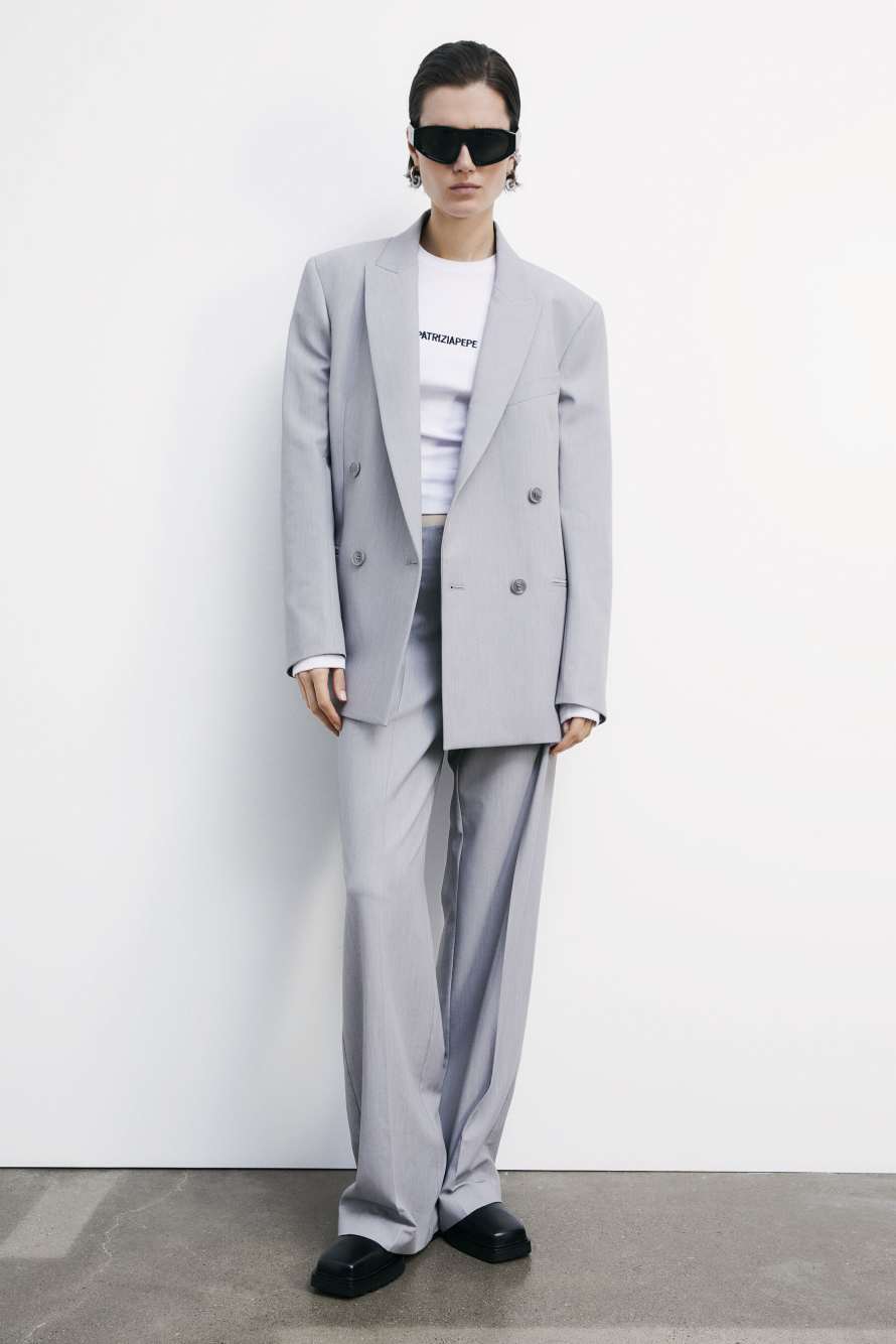 Long-sleeved ribbed top with logo, White, Patrizia Pepe