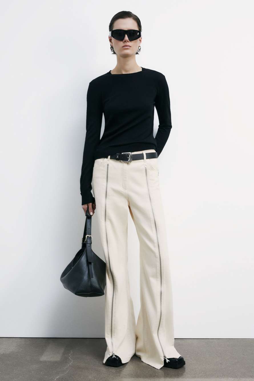 Широкие джинсы с молниями, Белый, Patrizia Pepe