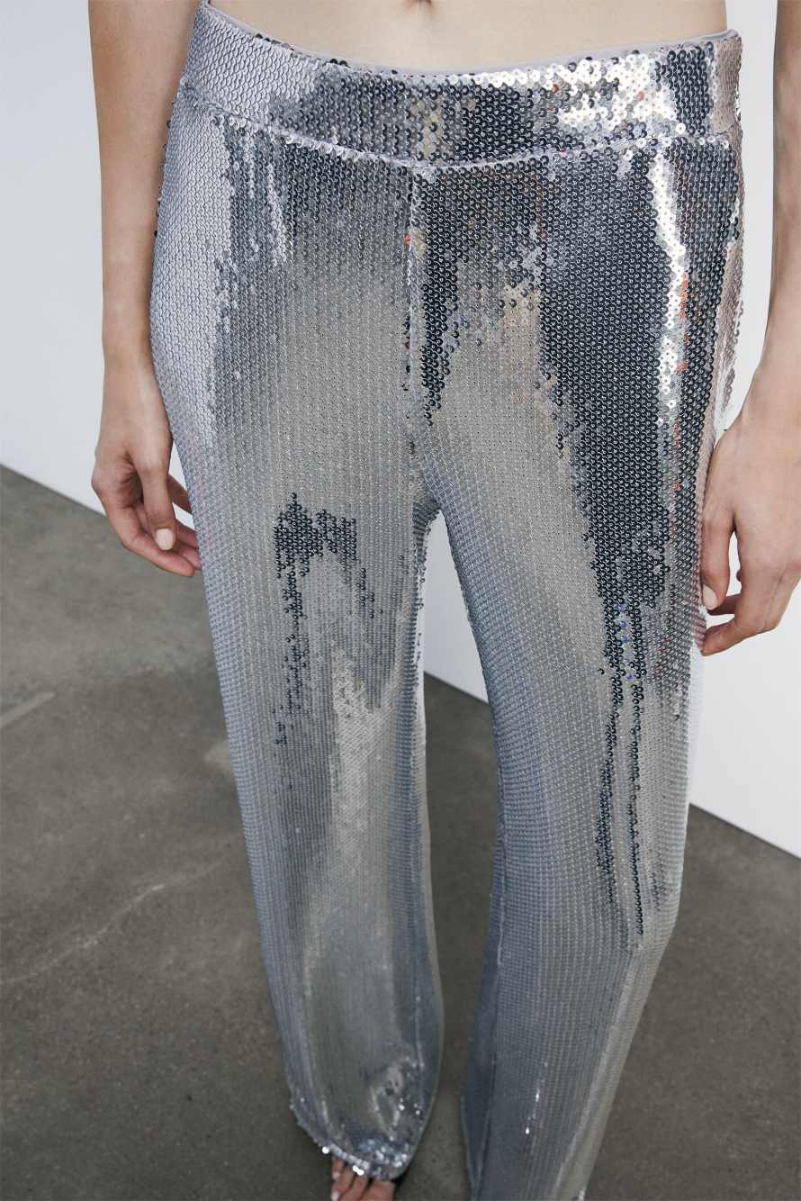Расклешенные брюки со сплошной аппликацией из пайеток, Серебристый, Patrizia Pepe