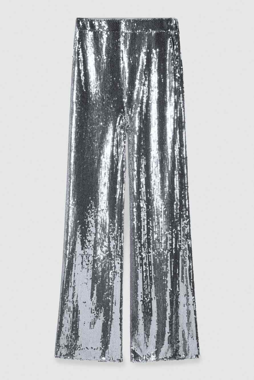 Расклешенные брюки со сплошной аппликацией из пайеток, Серебристый, Patrizia Pepe