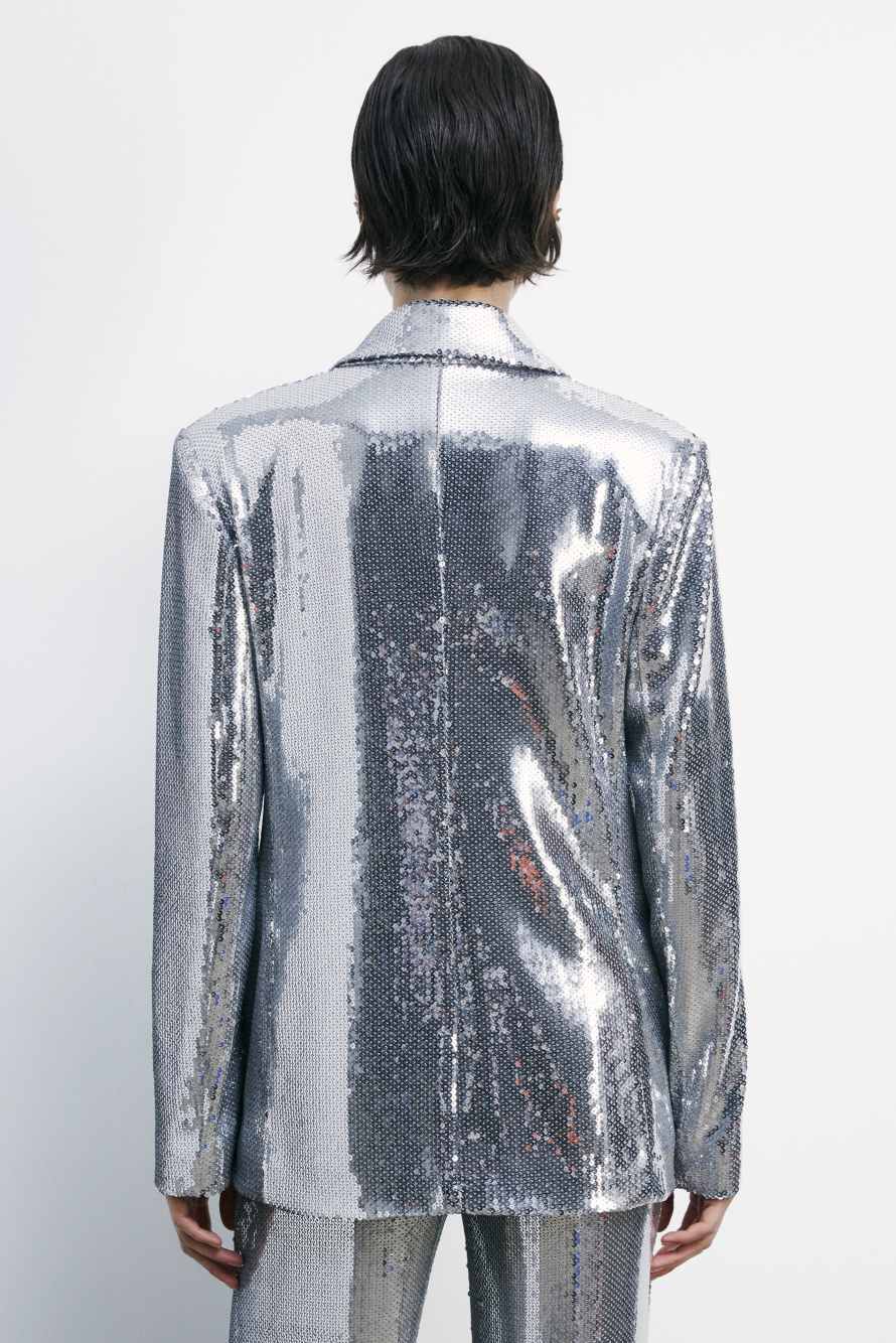 Блейзер со сплошной аппликацией из пайеток, Серебристый, Patrizia Pepe