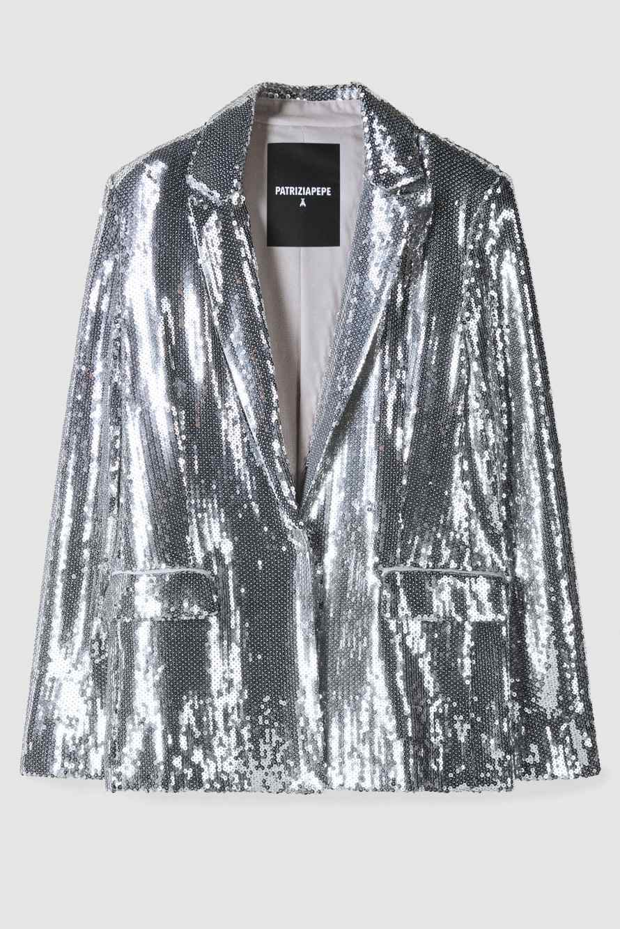 Блейзер со сплошной аппликацией из пайеток, Серебристый, Patrizia Pepe