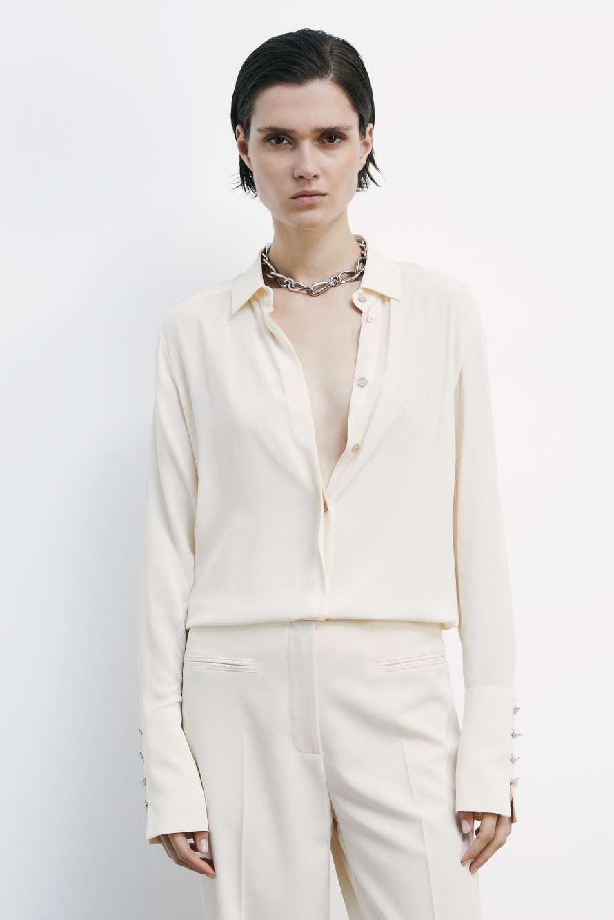 "ESSENTIAL" fluid viscose shirt, White, Patrizia Pepe