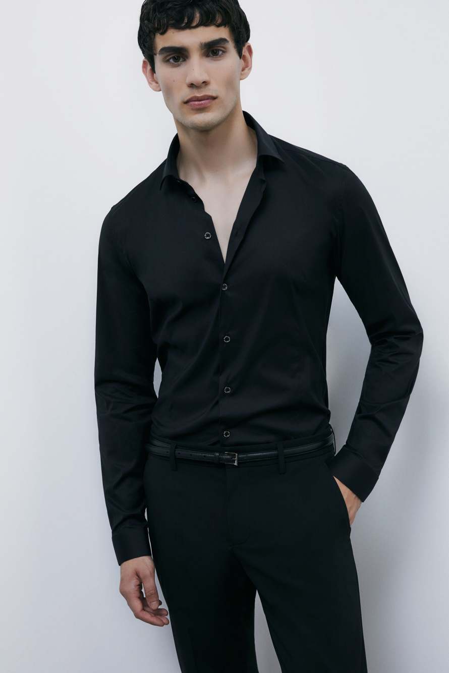 "ESSENTIAL" slim fit poplin shirt, Black, Patrizia Pepe