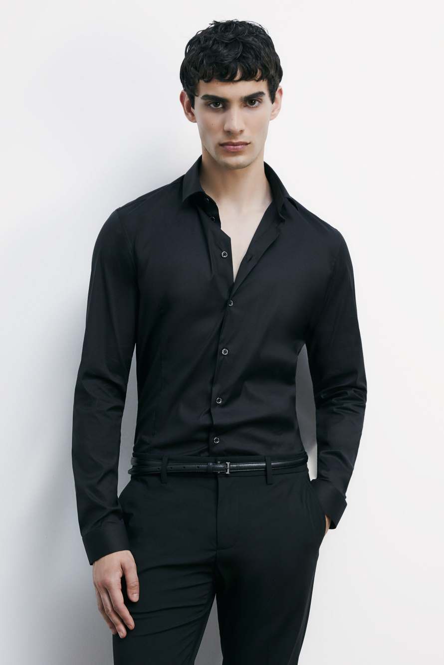 "ESSENTIAL" slim fit poplin shirt, Black, Patrizia Pepe