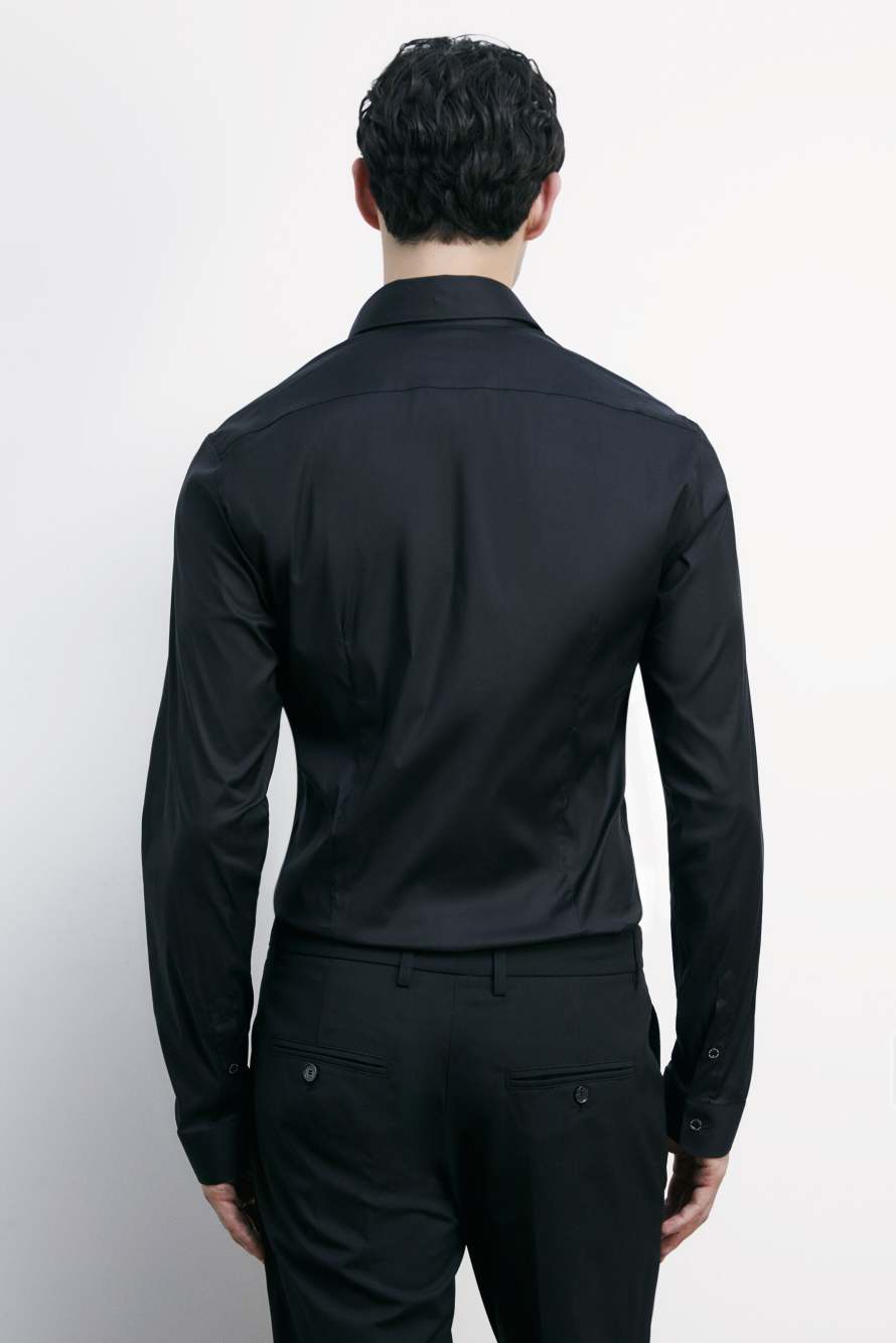 "ESSENTIAL" slim fit poplin shirt, Black, Patrizia Pepe