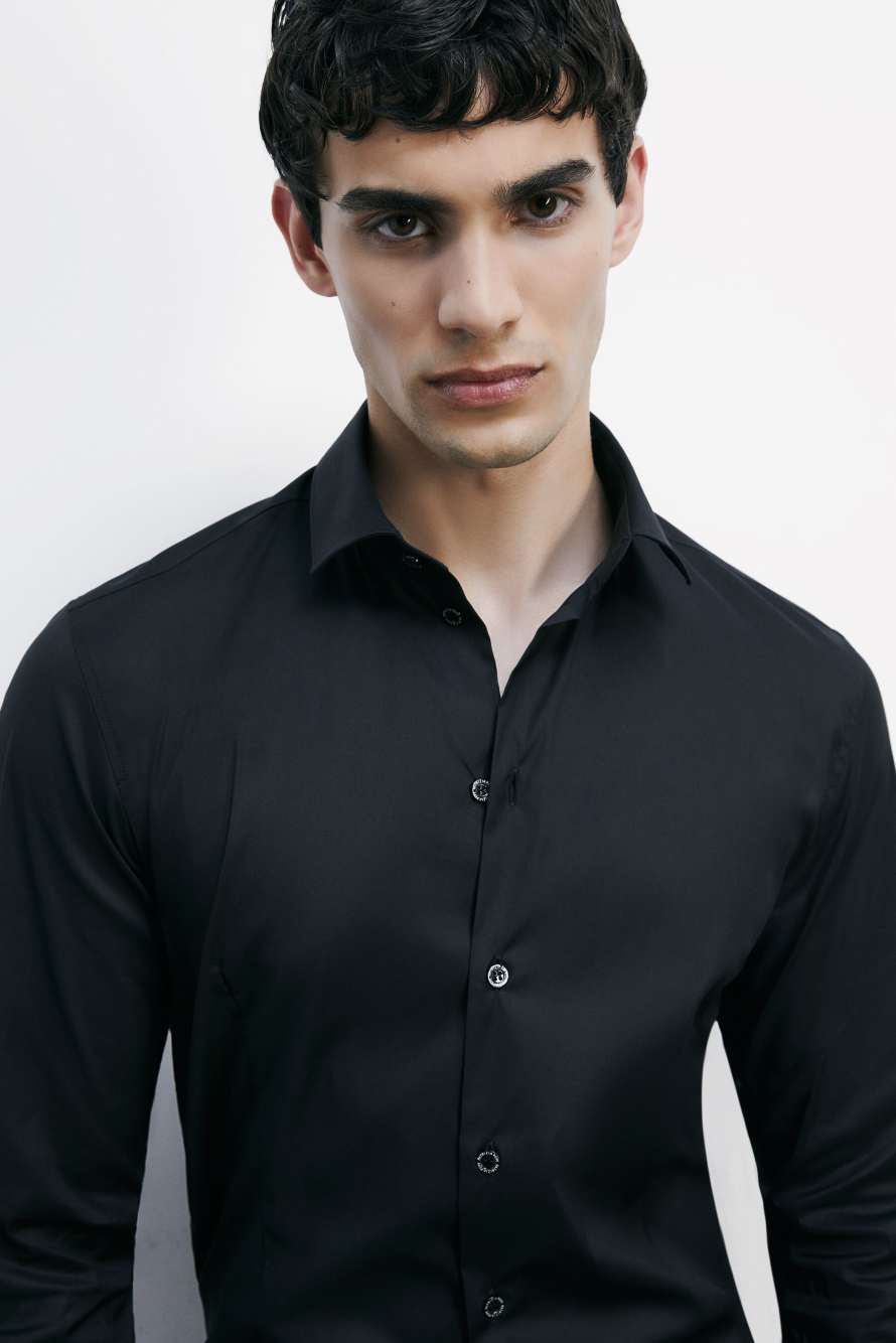 "ESSENTIAL" slim fit poplin shirt, Black, Patrizia Pepe