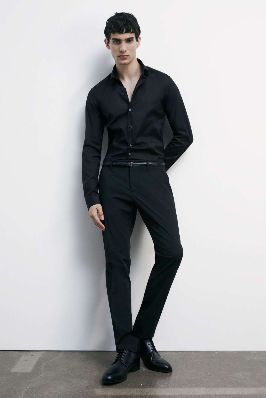 "ESSENTIAL" slim fit poplin shirt, Black, Patrizia Pepe