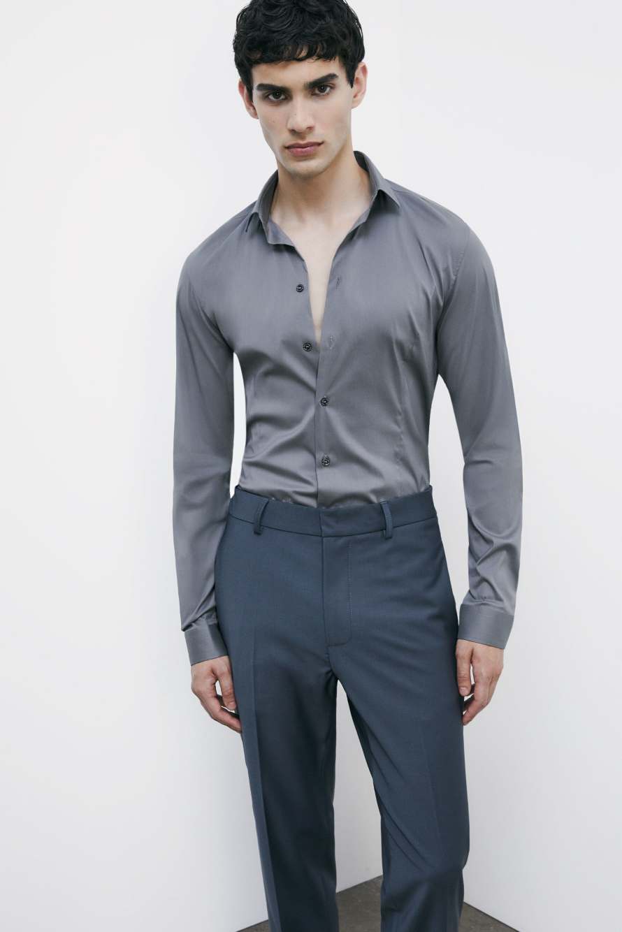 "ESSENTIAL" slim fit poplin shirt, Grey, Patrizia Pepe