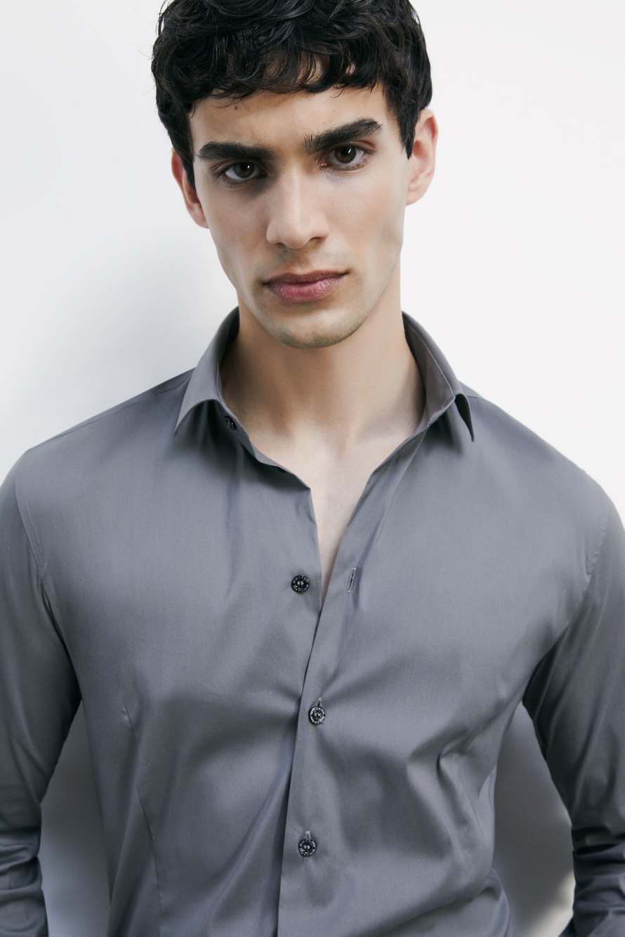 "ESSENTIAL" slim fit poplin shirt, Grey, Patrizia Pepe