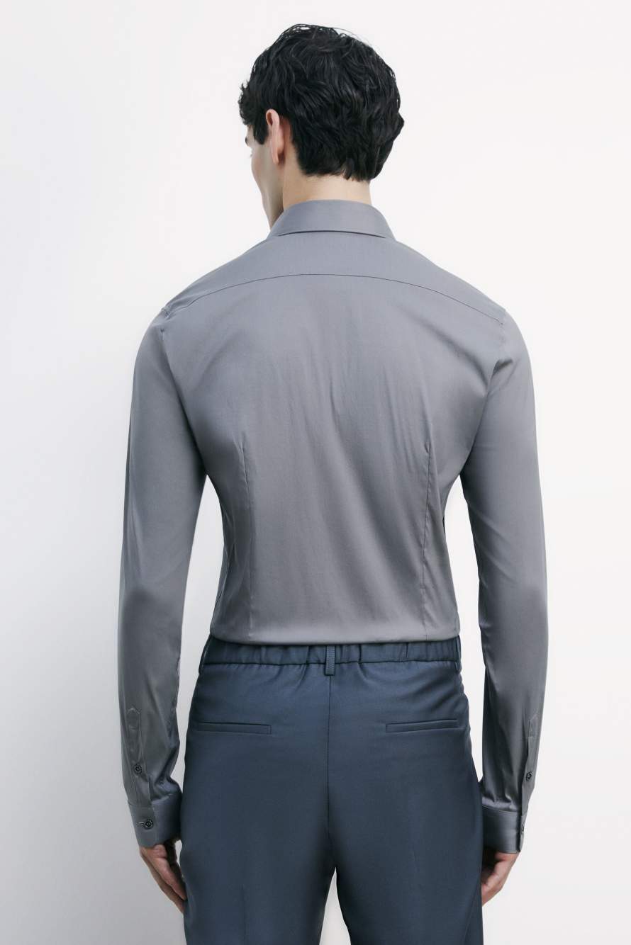 "ESSENTIAL" slim fit poplin shirt, Grey, Patrizia Pepe
