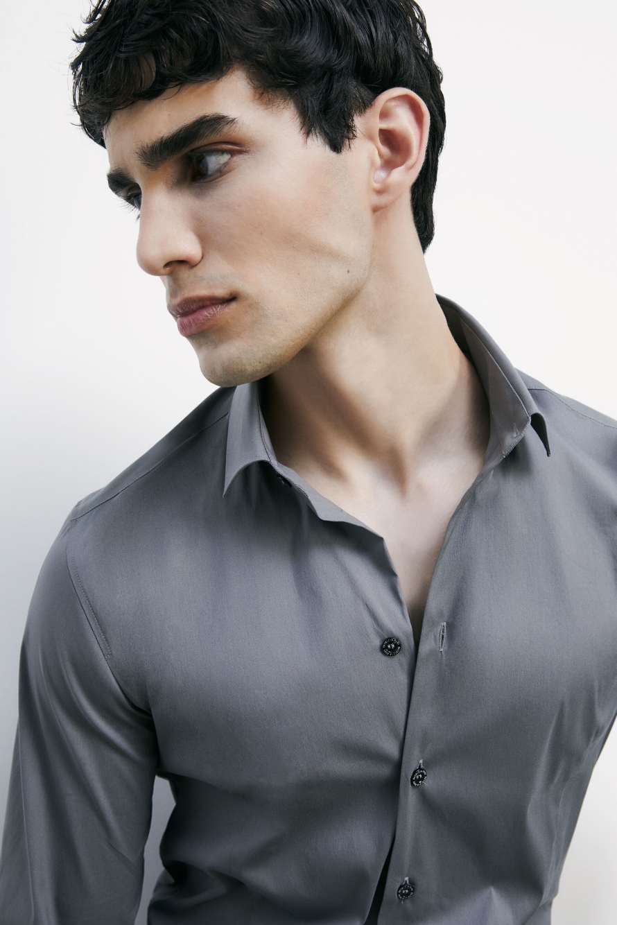 "ESSENTIAL" slim fit poplin shirt, Grey, Patrizia Pepe