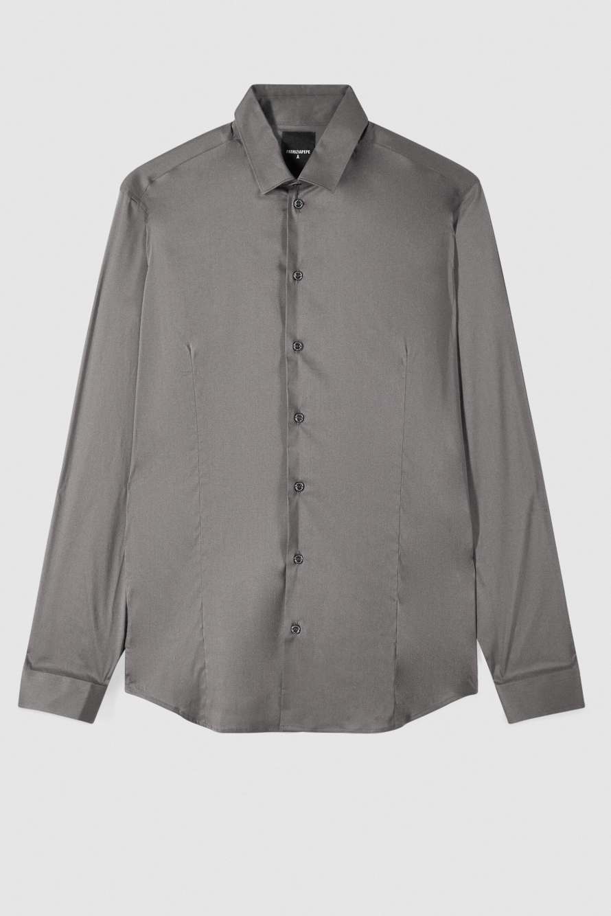 "ESSENTIAL" slim fit poplin shirt, Grey, Patrizia Pepe