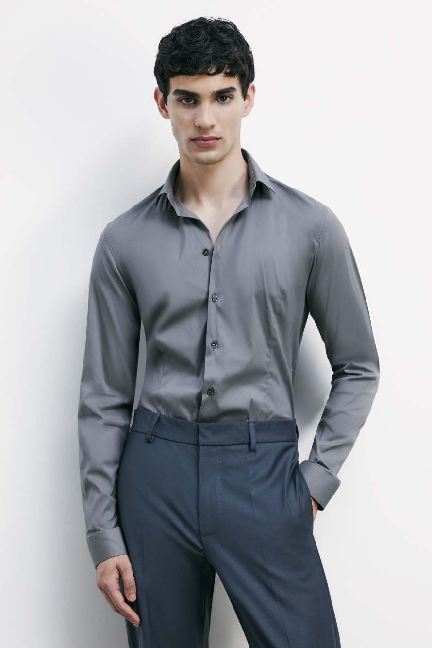 "ESSENTIAL" slim fit poplin shirt, Grey, Patrizia Pepe