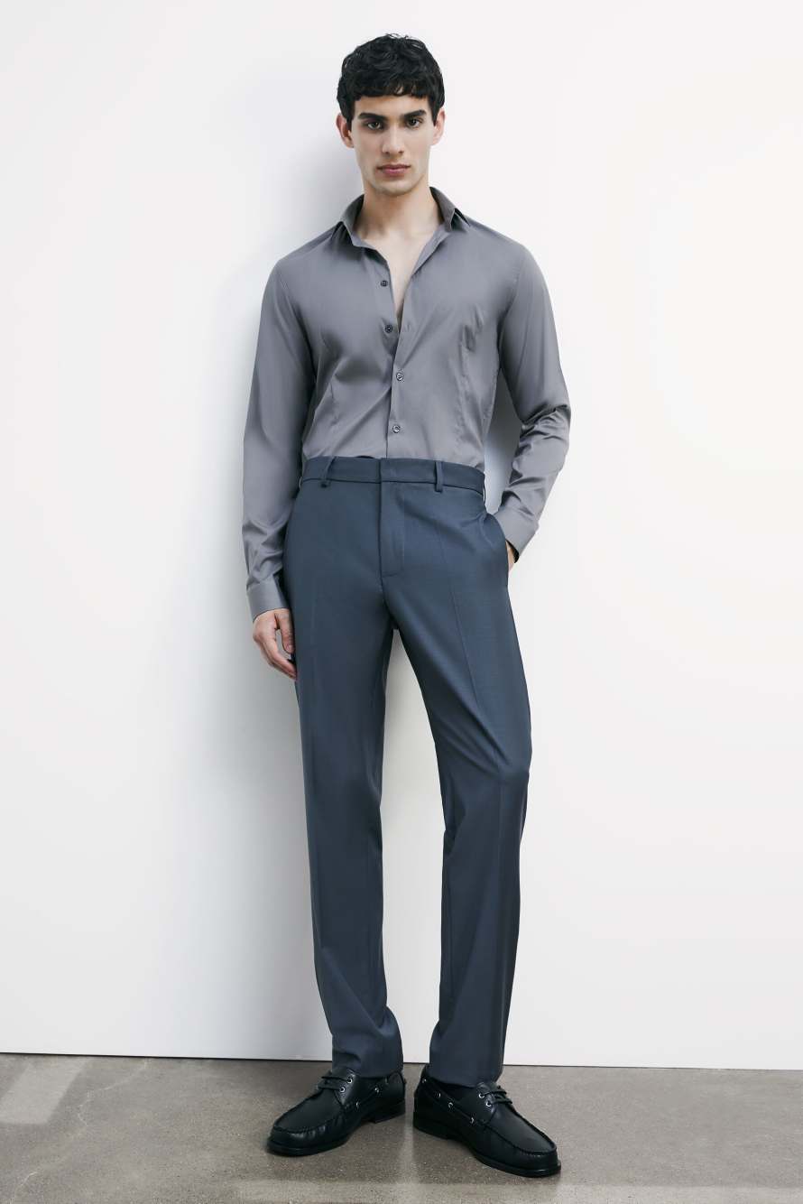 "ESSENTIAL" slim fit poplin shirt, Grey, Patrizia Pepe