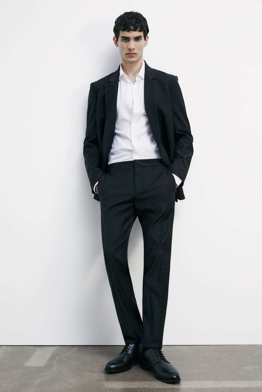 Slim fit pants in cool wool with rhinestones, Black, Patrizia Pepe