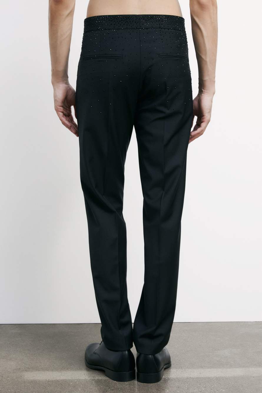 Slim fit pants in cool wool with rhinestones, Black, Patrizia Pepe