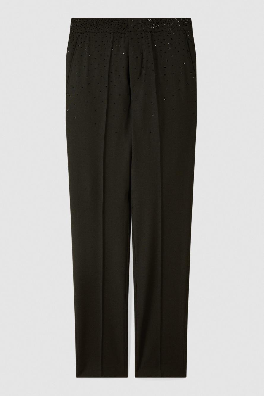 Slim fit pants in cool wool with rhinestones, Black, Patrizia Pepe