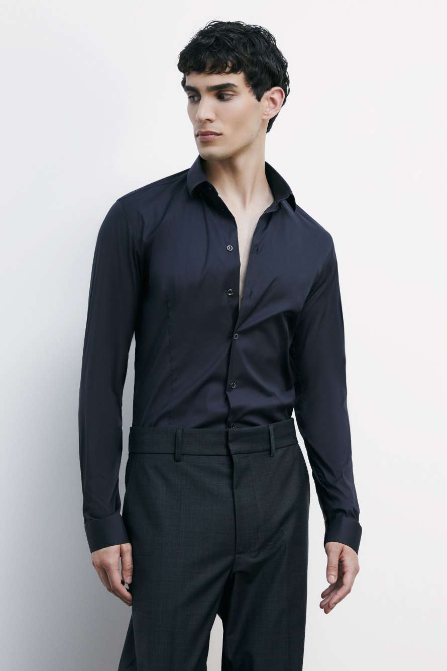 "ESSENTIAL" slim fit poplin shirt, Blue, Patrizia Pepe