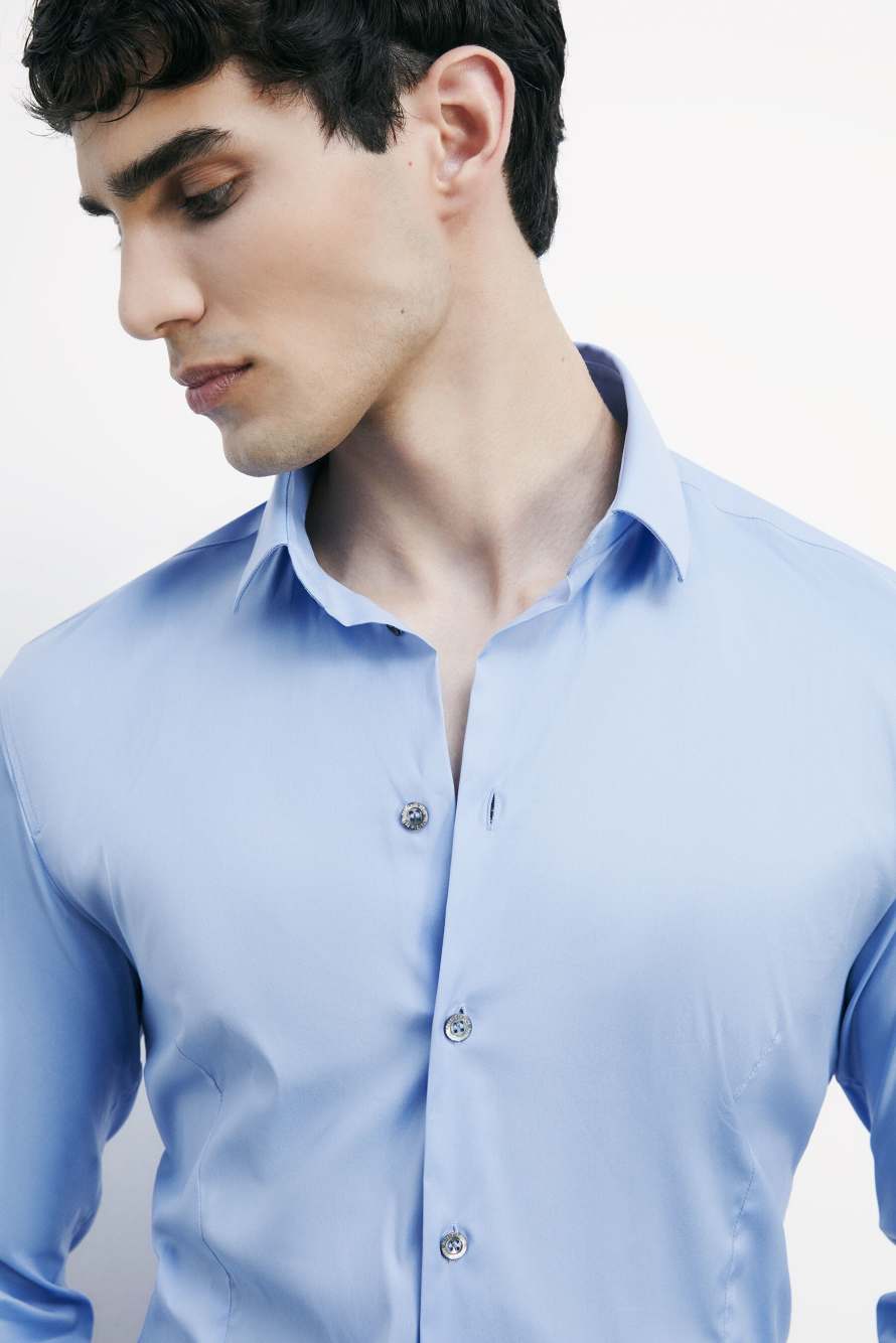 "ESSENTIAL" slim fit poplin shirt, Light Blue, Patrizia Pepe