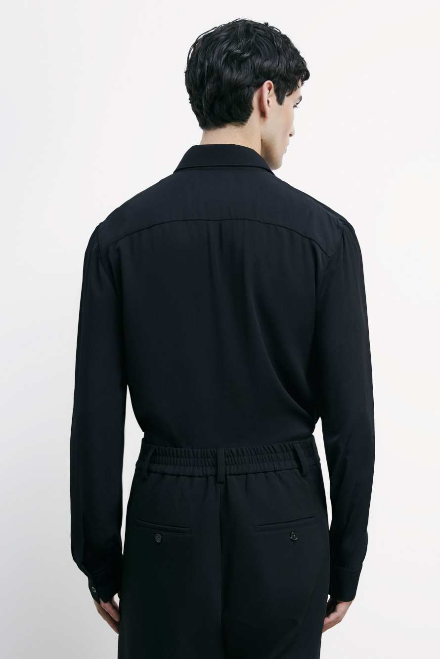 Однотонная рубашка из вискозного твила, Черный, Patrizia Pepe