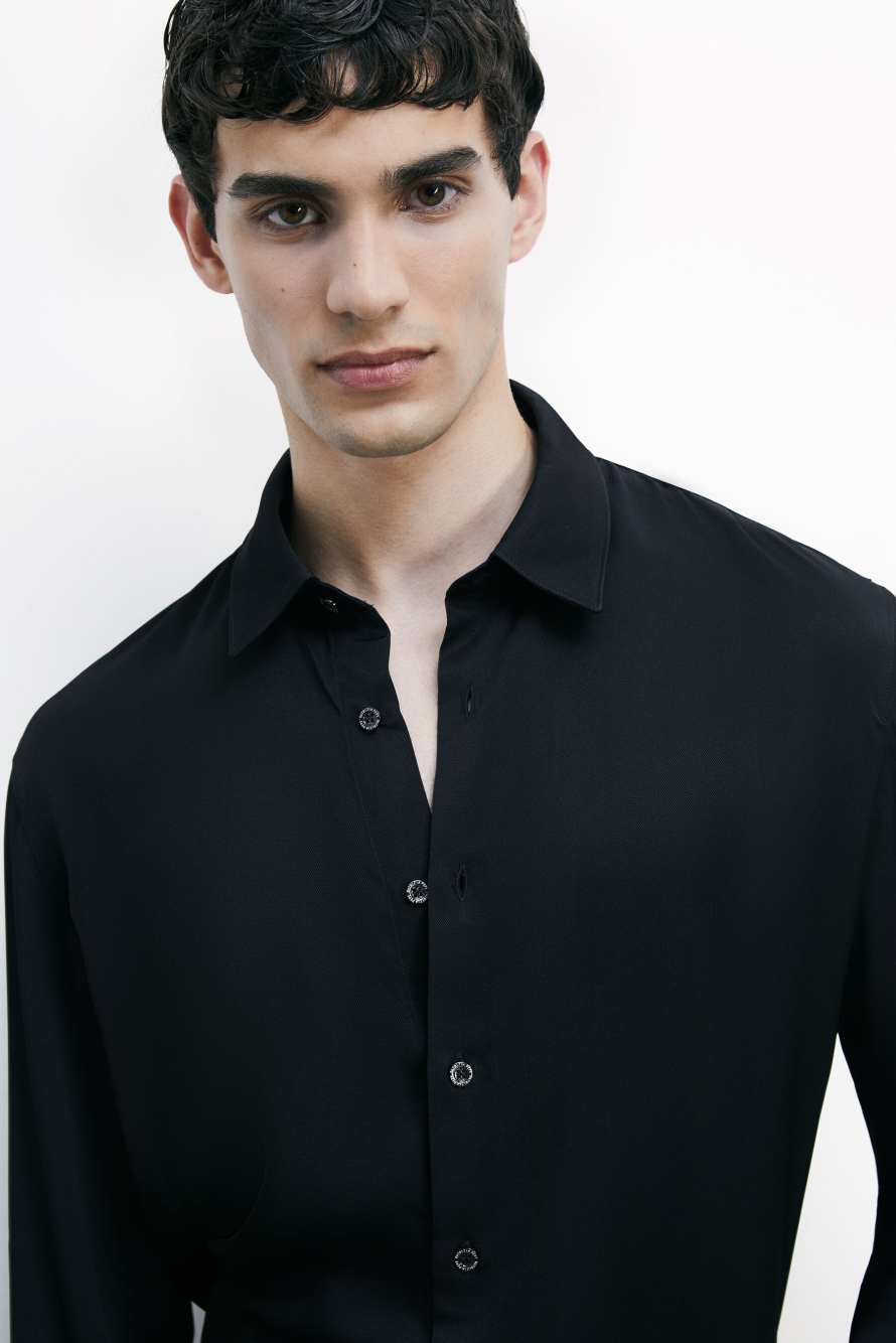 Однотонная рубашка из вискозного твила, Черный, Patrizia Pepe