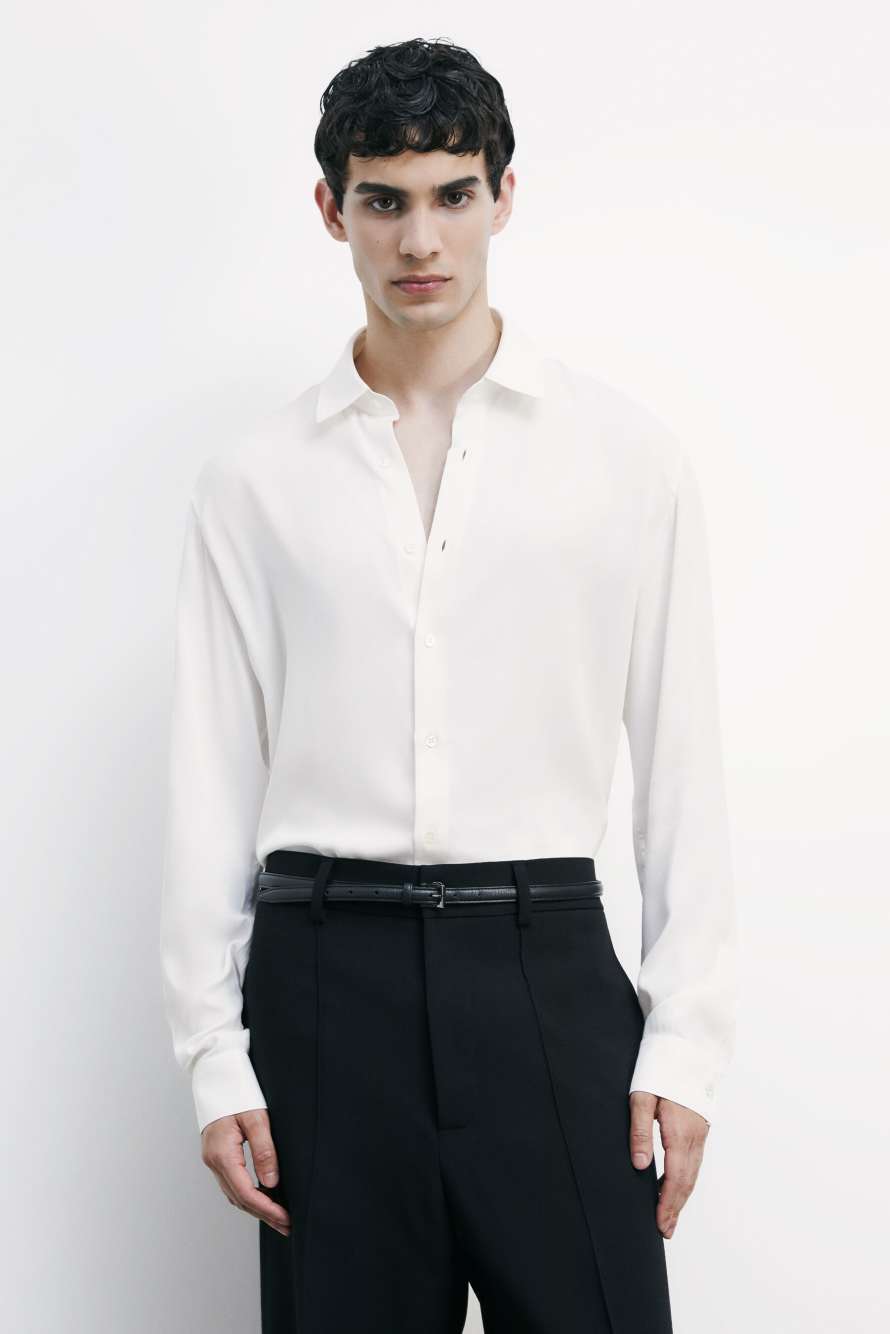 Solid-colored shirt in viscose twill, White, Patrizia Pepe