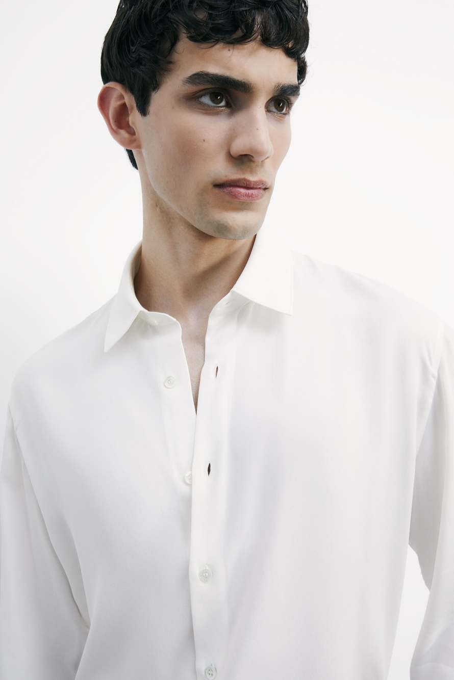 Solid-colored shirt in viscose twill, White, Patrizia Pepe