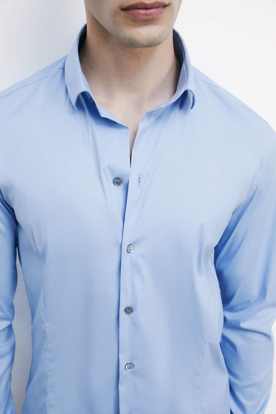Обычная рубашка из хлопкового поплина, Голубой, Patrizia Pepe