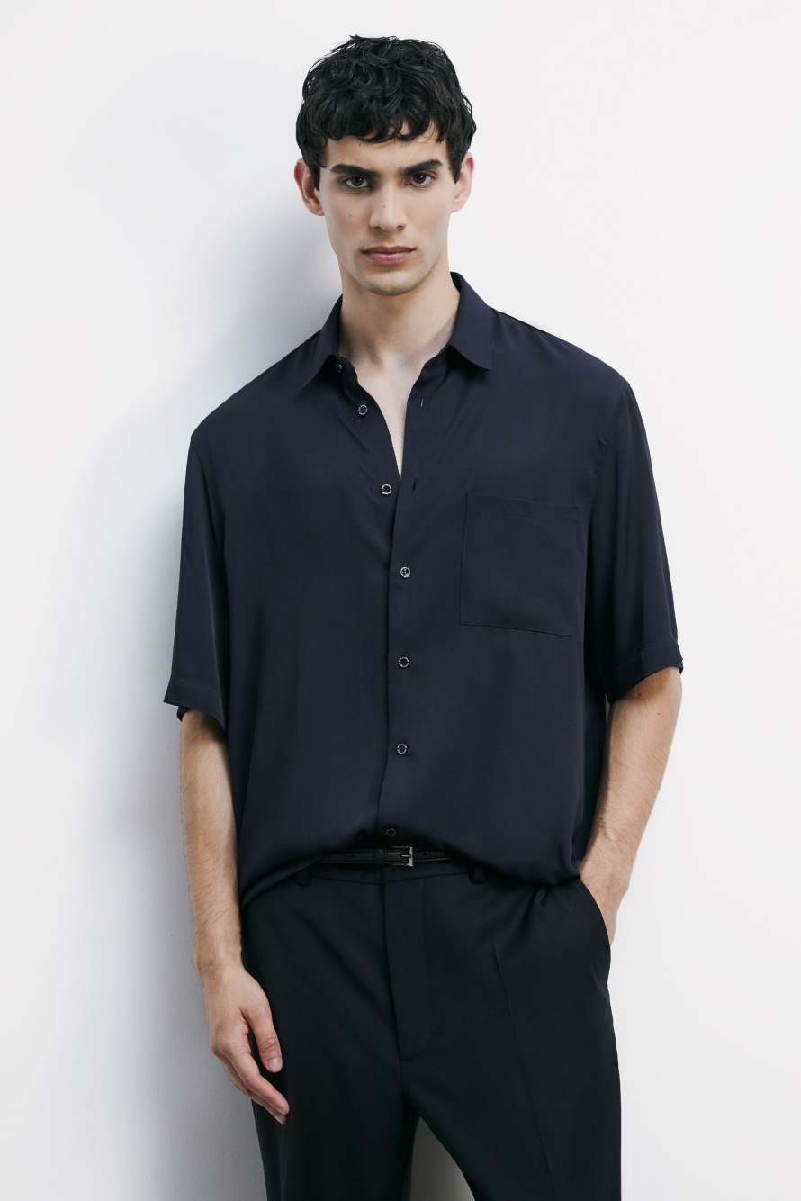 Short sleeve shirt in viscose twill, Blue, Patrizia Pepe