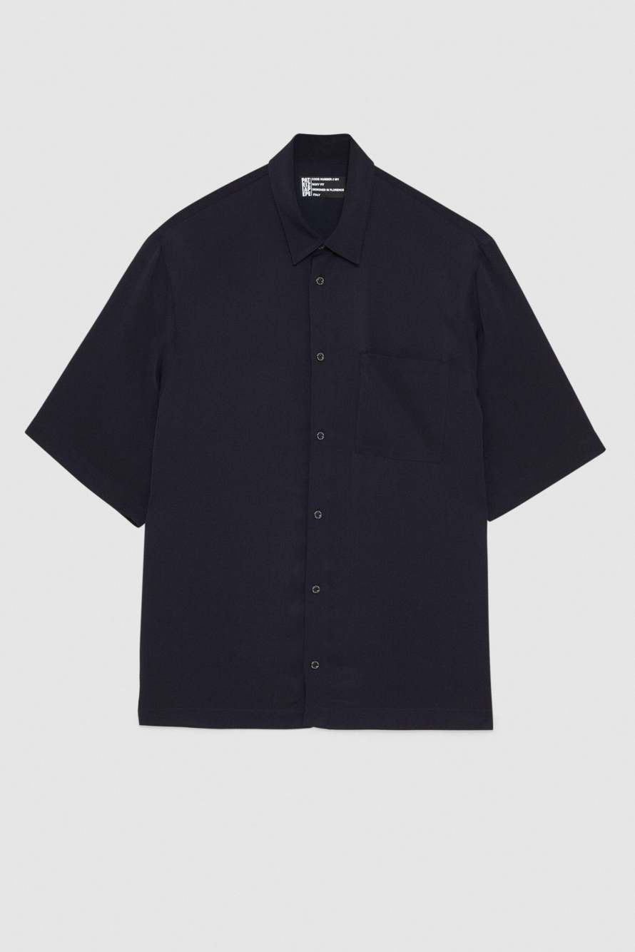 Short sleeve shirt in viscose twill, Blue, Patrizia Pepe
