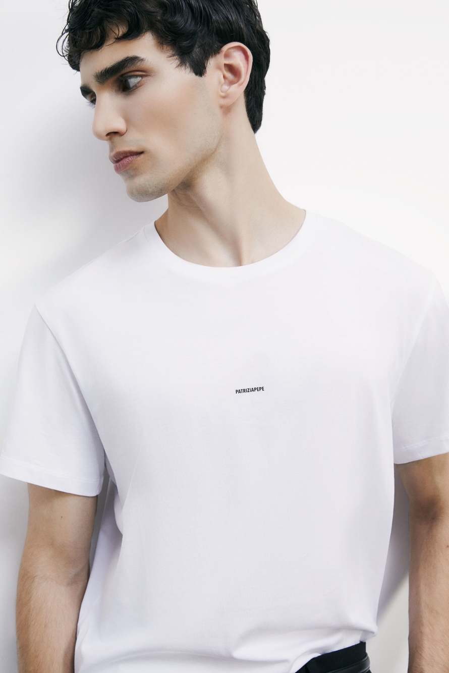 Трикотажная футболка из хлопка пима с логотипом, Белый, Patrizia Pepe