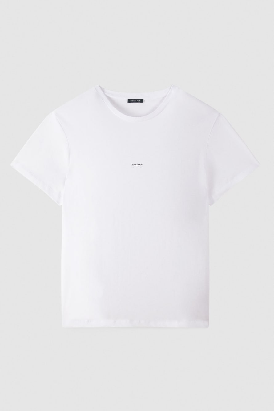 Трикотажная футболка из хлопка пима с логотипом, Белый, Patrizia Pepe